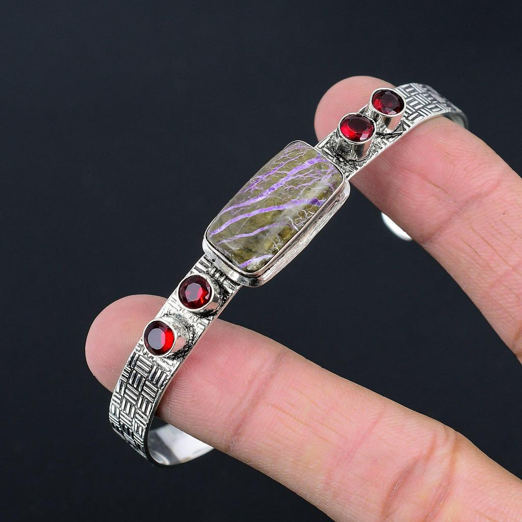 Natural Purpurite Gemstone Bangle Adjustable 925 Sterling Silver Indian Jewelry