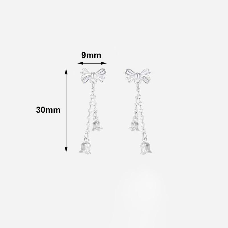 Real 925 Silver Bowknot Flower Tassel Plant Stud Earrings For Women Party Classic Fine Jewelry Light Luxury Accessories