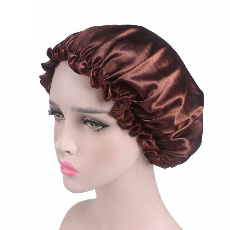 Women Satin Night Sleep Caps Hair Bonnet Hat Head Cover Silk Turban Wrap Band