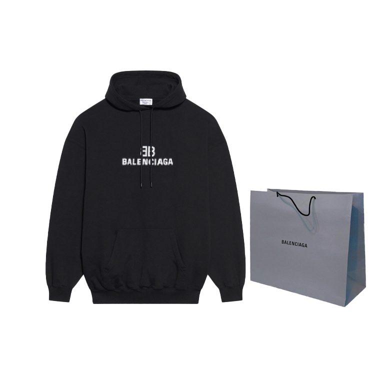 Balenciaga Sudadera con capucha Bb Pixel para mujer, corte medio, negra 578135TKVI81070