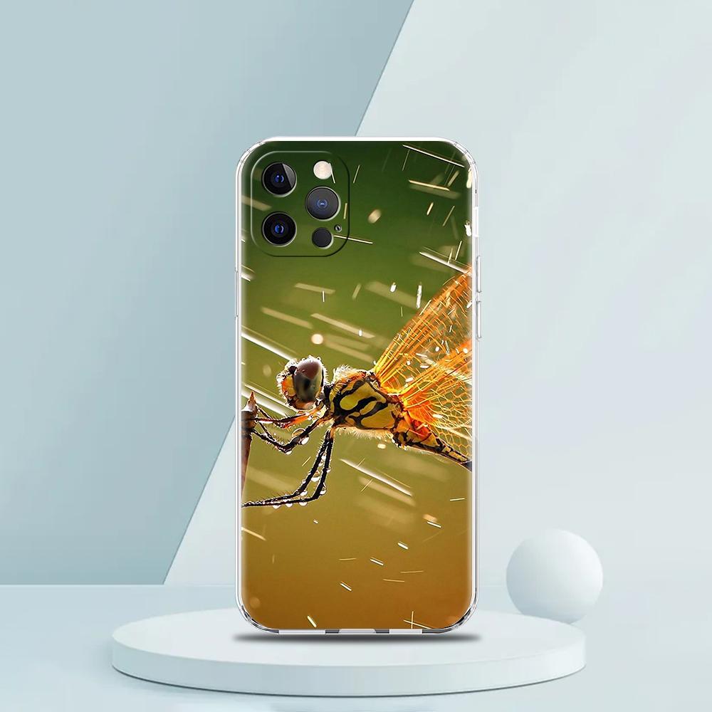 Soft TPU Transparent Phone Case Cover for iPhone 16 15 14 13 12 11 Pro Max 16E 8 7 Plus XS Max Shockproof Shell Dragonfly Capas