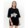Oversized T Shirt Black Star Graphic Print With Text Casual Wear For Women
