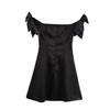 2024 Winter Women's Off-Shoulder Satin Dress with Bow - European and American Style