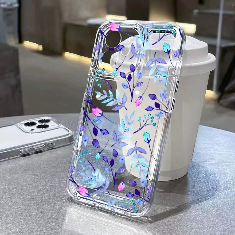 Abstract Plants Flower Pattern Phone Case For iPhone 17 Pro Max 16 15 Pro 14 13 12 11 XR XS 17Air 16 Plus Clear Bumper Cover