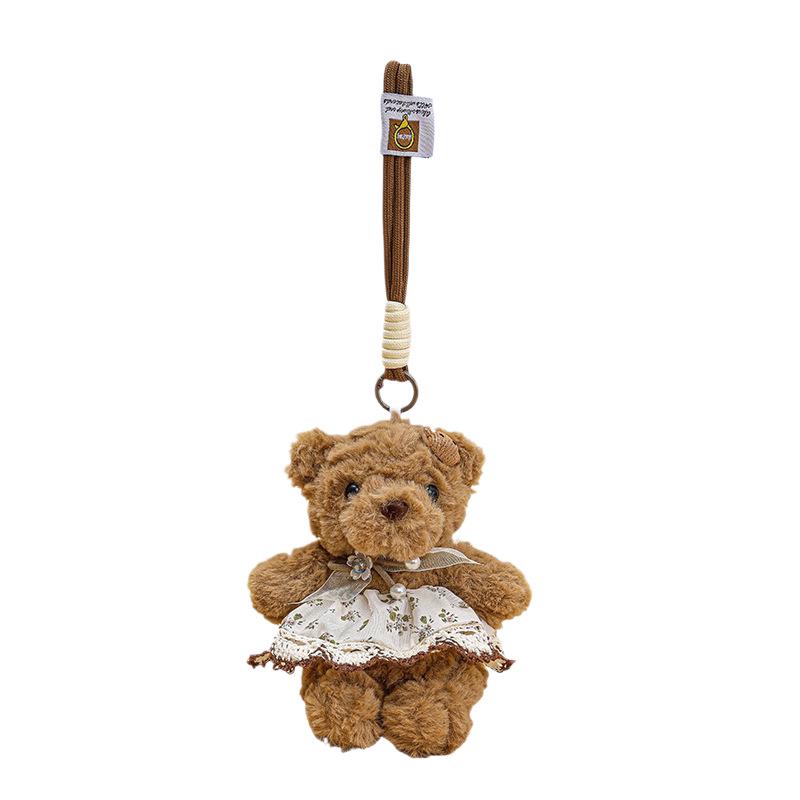 Adorable Little Bear Plush Pendant for Girls' Bags – Moe Style Doll with Flower Skirt Keychain Gift