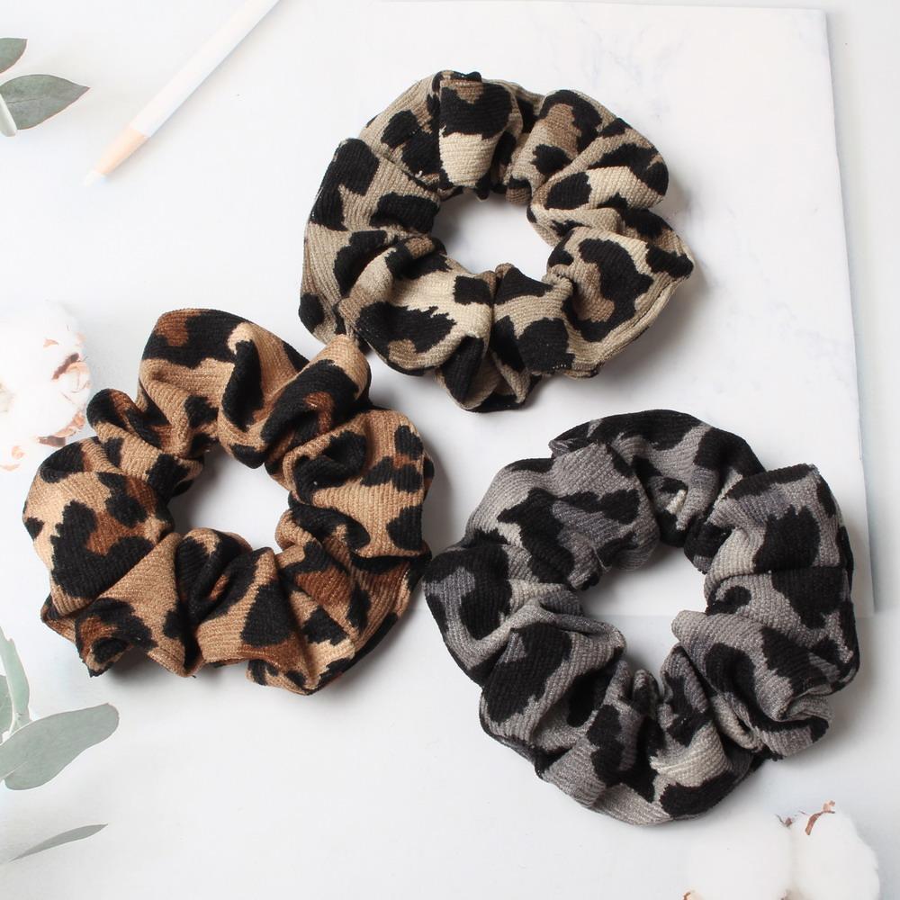 Leopardenmuster Scrunchie Kord Herbst Winter Kord Samt Einfarbiges Scrunchie Set Elastische Haarbänder Tierdruck Pferdeschwanz Haargummi Seil