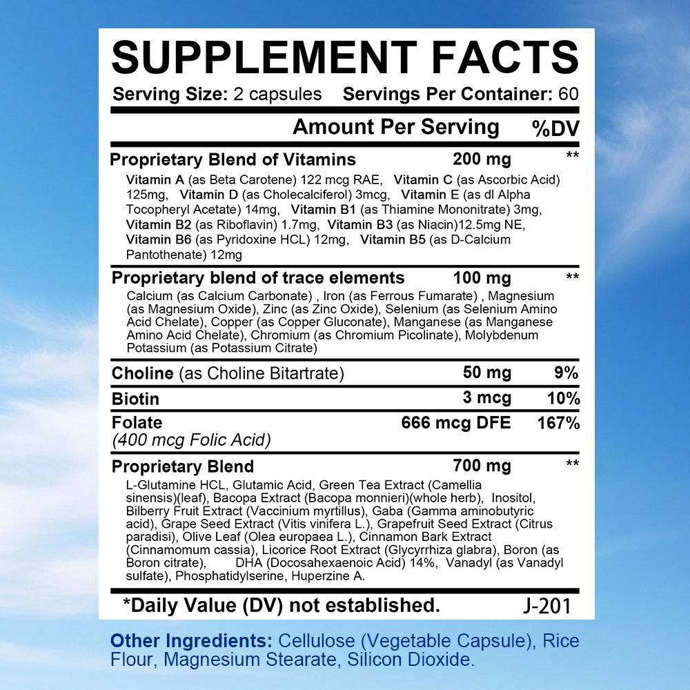 Bcuelov Brain Energy Capsules, a brain nutrition supplement, 120 capsules.
