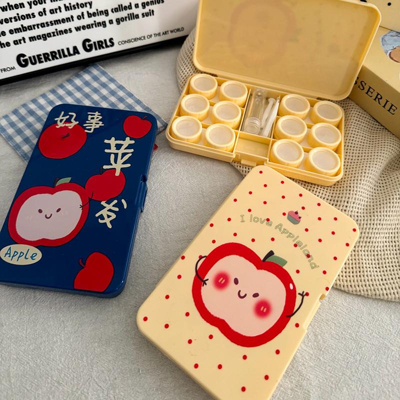 6Pcs/Set Creative Apple Print Portable Contact Lens Box Companion Care Box Contact Lens Case For Travel