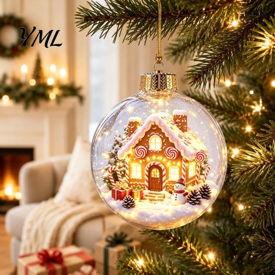 Winter Theme Party Favors Lighted Christmas Ornaments, 3D Miniature Scene Hanging Balls with Warm LED Light, Cute Festive Home Desktop Decorations