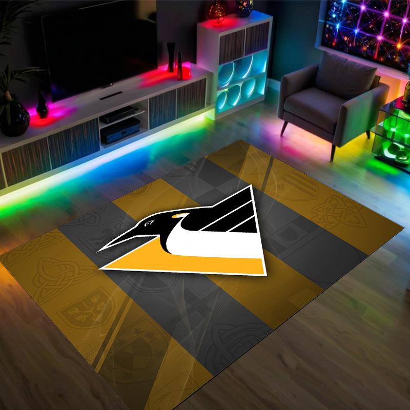 Pittsburgh Penguins Design Crystal Velvet Carpet Cozy Non?Slip Printed Rug For Bedroom Living Room Entrance