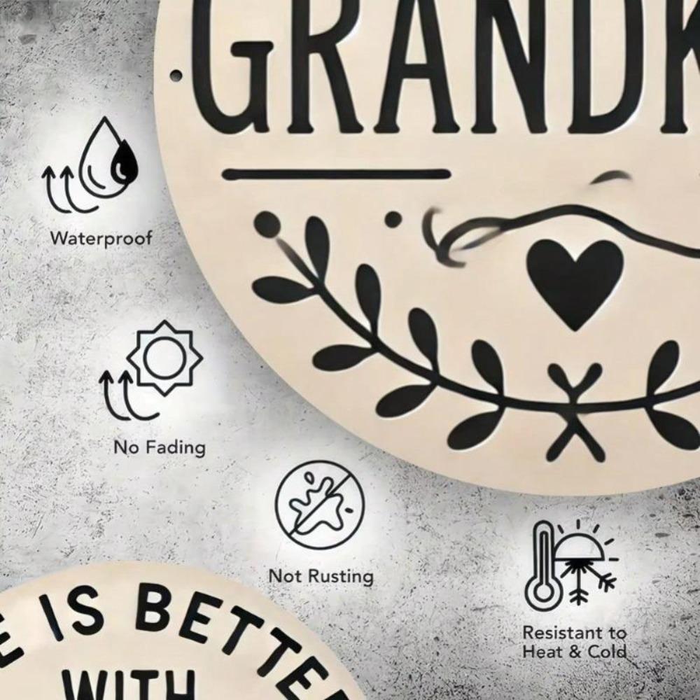 Vintage Floral Heart Aluminum Wall Art Sign Grandkids Round Decor