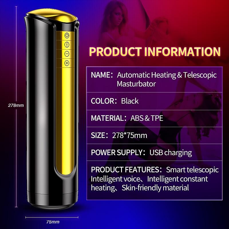 Automatic Telescopic & Heating Male Masturbator Men Masturbation Silicone Sex Real Vagina Pussy Masturbator for Man Erotic Toys
