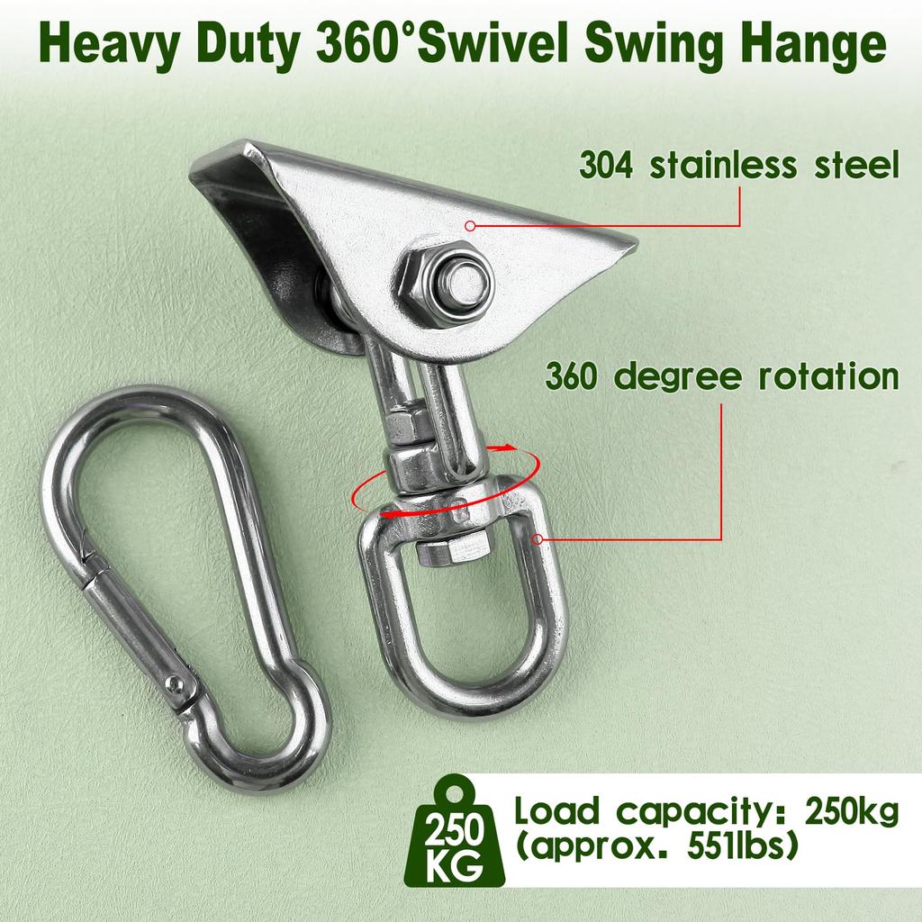 LEONTOOL Wooden and Concrete Swing Set Hanger, 360° Rotation, Hanging Chair Hardware, Hanging Kit, Ceiling Hook, Hammock Hook, 360° Rotation, Bolts an
