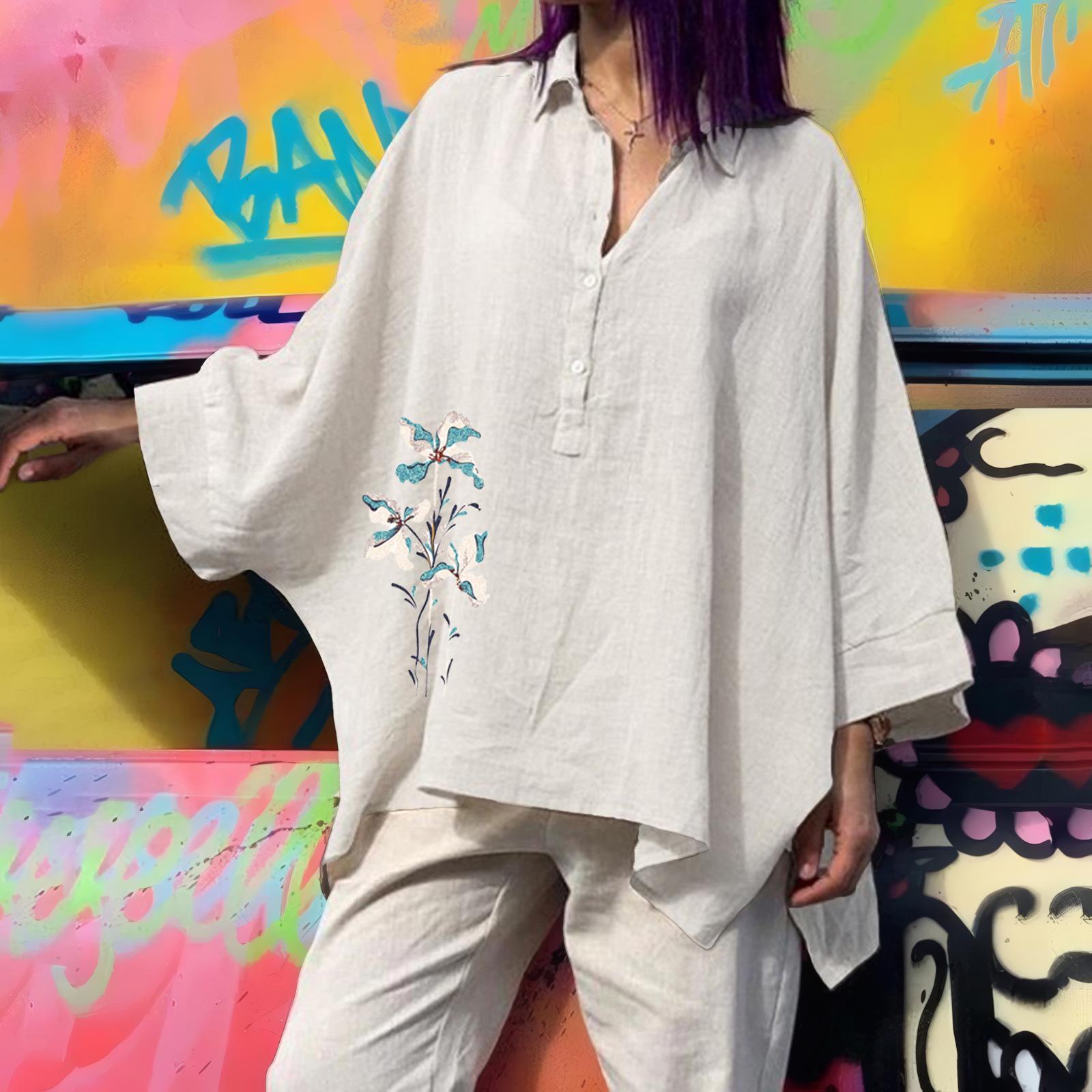 

Женские свободные топы из хлопка и льна с рукавами «летучая мышь» — повседневные, большого размера L