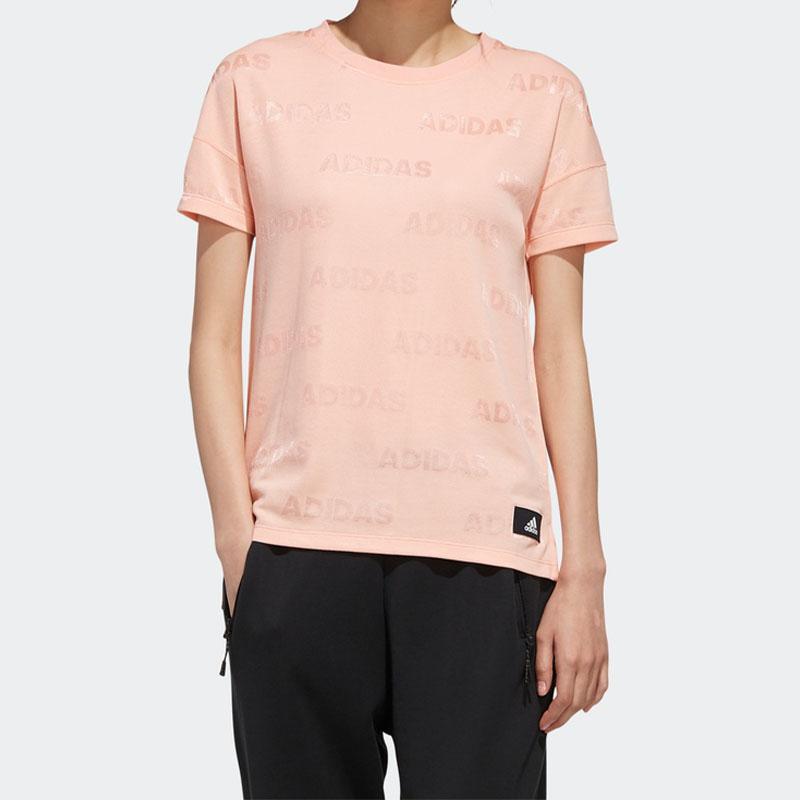 Adidas Sporty Round Neck Short Sleeve T-Shirt Women Tops Pink FK3519