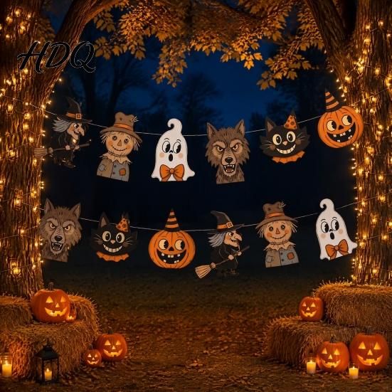 Haunted House Supplies 12Pcs Vintage Halloween Decor Wood Banner Retro Hanging Banner Garland Bunting DIY Party Decorations Decorations Spooky