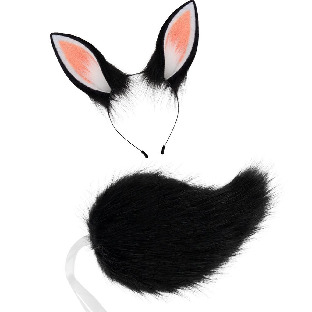 Rabbits Costume Accessories Plush Ear Hairband Tail Halloween Costume Accessories Set for Kid Girl Halloween Cosplay