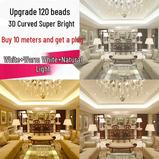 Waterproof 220V LED Strip Lights: Tri-Color, Self-Adhesive, Extra Bright for Living Room, Ceiling Trough, and Outdoor Use