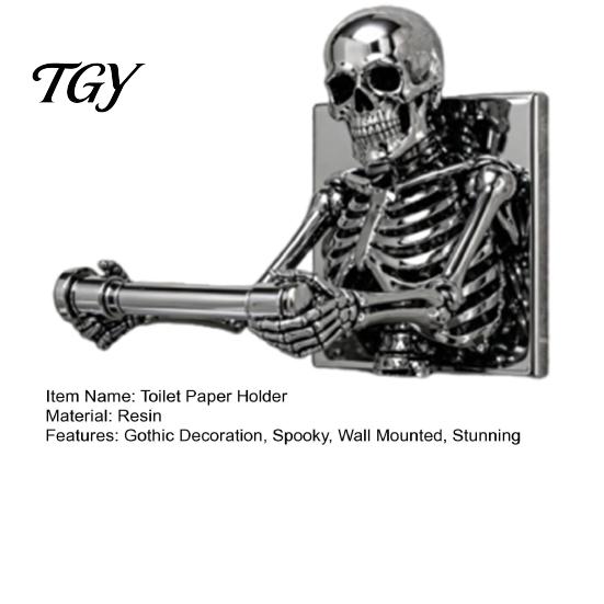 Funny Gothic Housewarming Gifts Skeleton Toilet Paper Holder, Wall Mount Skull Tissue Dark Aesthetic Bathroom Fixtures Roll Organizer Stand,