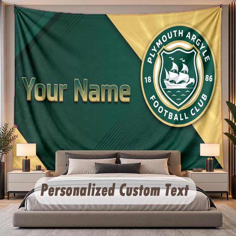 Custom Name Text Tapestry Plymouth Argyle FC Personalized Polyester Wall Tapestry For Bedroom And Room