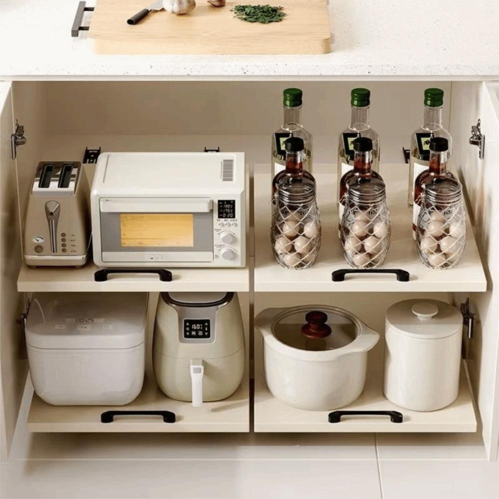 Slide Out Kitchen Storage Shelf No Drill Storage Tray Cabinet Organizer  Dishes Cups Supply