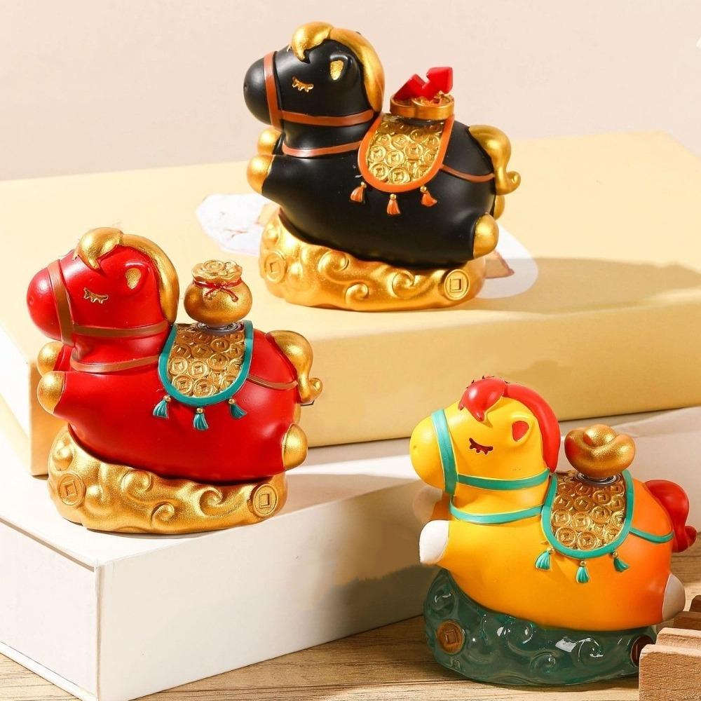 Creative Kawaii Pony Ornament Handcrafted Rotatable Zodiac Horse Figurines Resin Exquisite Cartoon Horse Statue Desktop Display