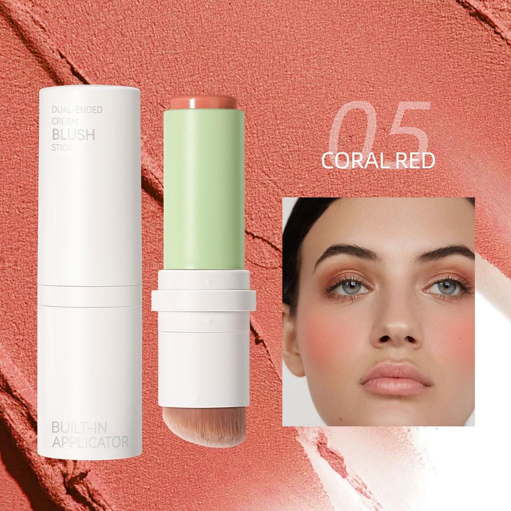 Cream Blush Stick With Brush, Smooth Texture, Long-lasting Color, 2-in-1 Multi-sided Blush, Suitable For Cheeks And Lips