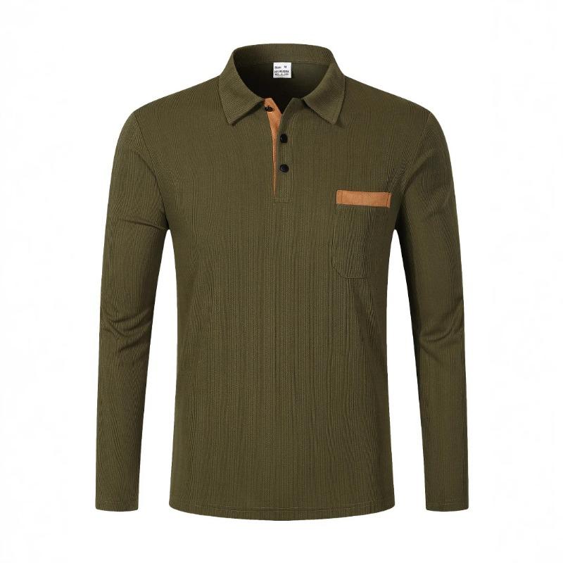 Polo cu mânecă lungă pentru bărbați, cu rever, de modă business casual