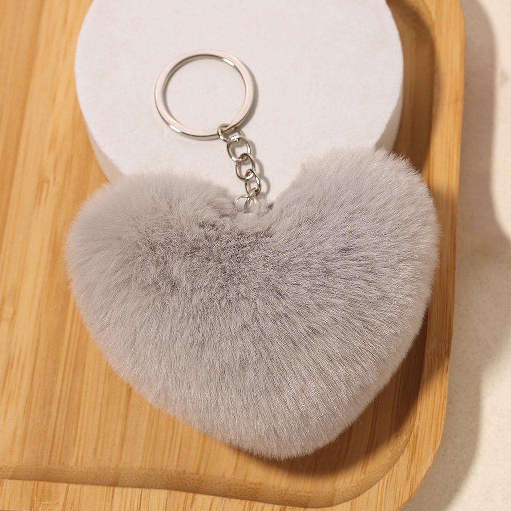 Duolingo Faux Rex Rabbit Fur Heart Keychain: Cute Pendant for Bags & Cars