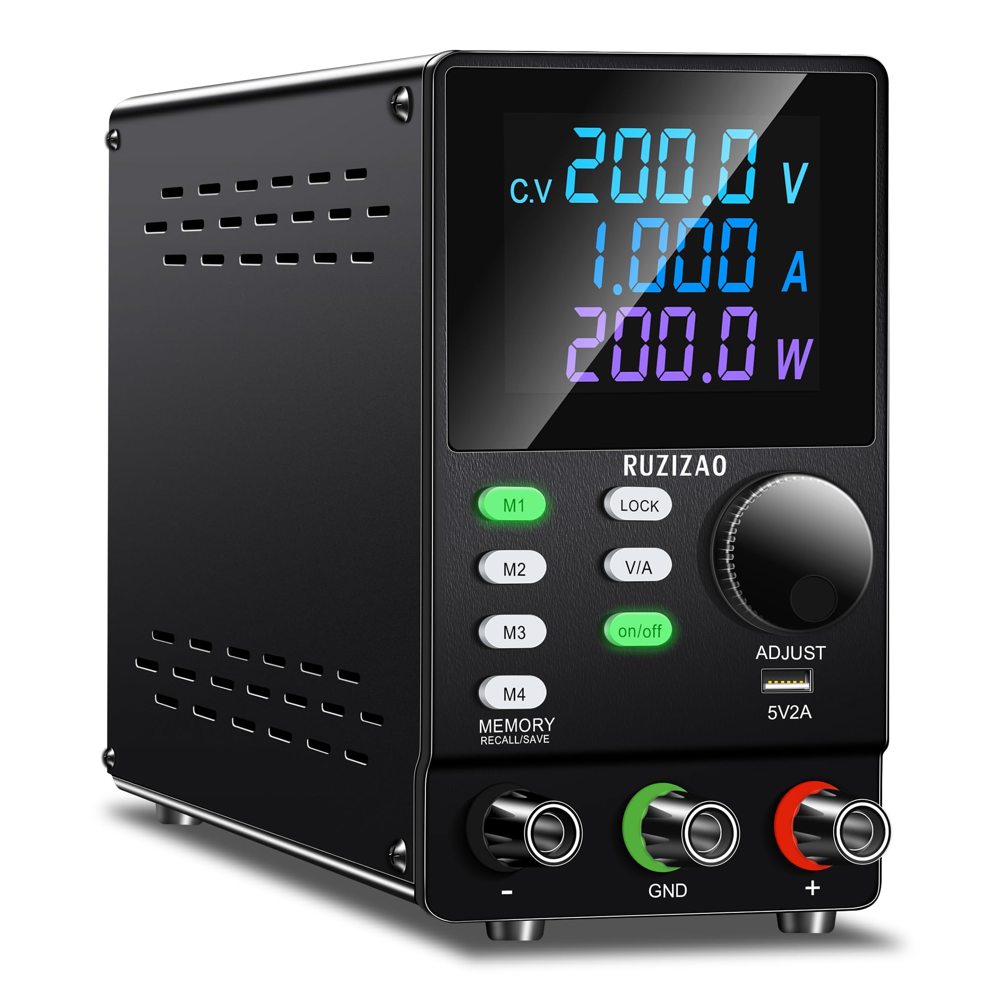 

RUZIZAO DC Regulated Power Supply, Ultra-High Voltage, 0-200V, 0-1A, 200W, Variable DC Switching Power Supply, 4 Storage Modes, Color 4-Digit Display,