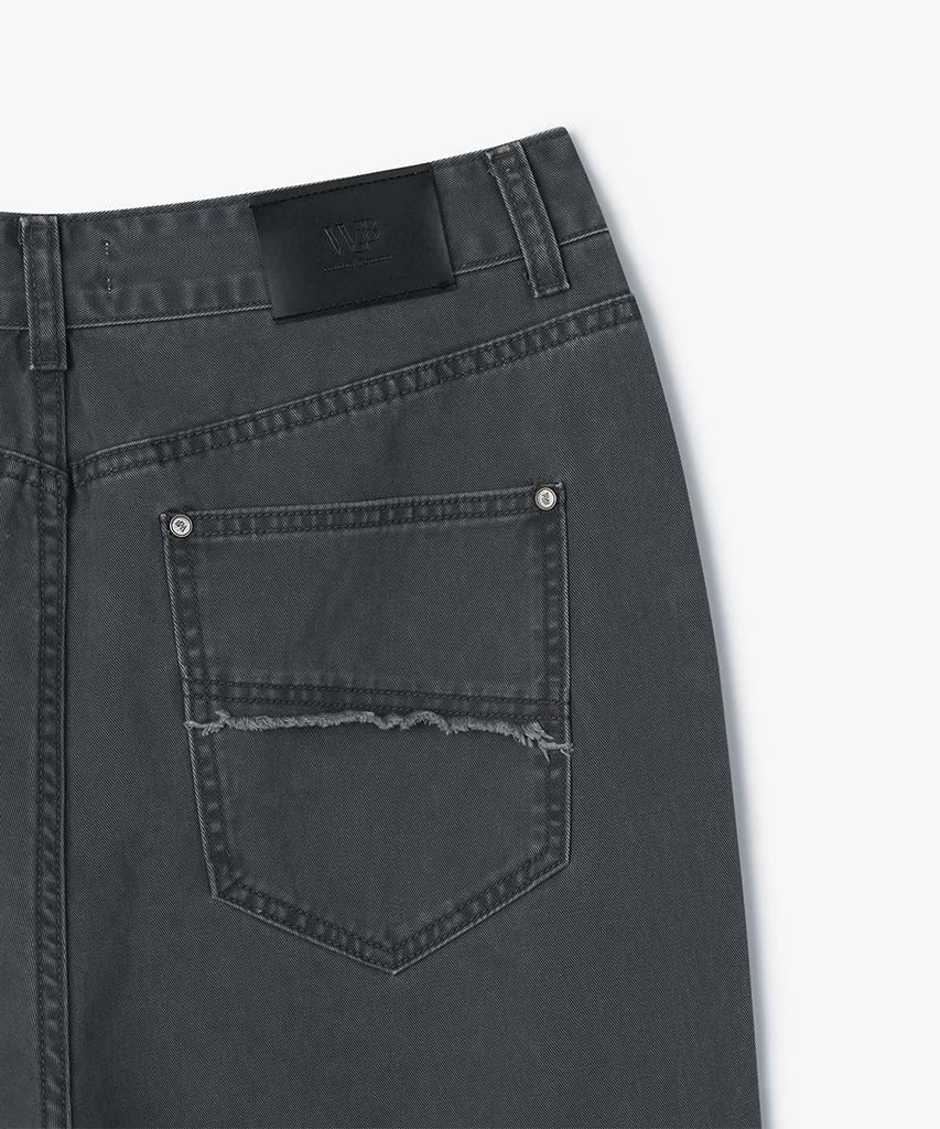 WEST GRAND BOULEVARD Cut-Off Vintage Loose Straight Fatigue Pants Washed Charcoal