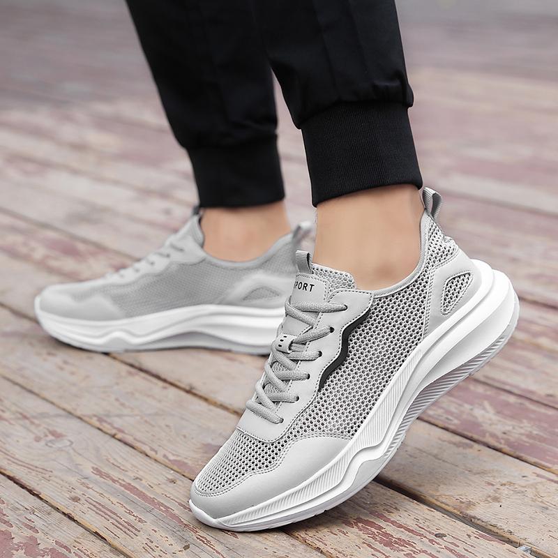 Men's New Sports Hollowed Out Breathable Thick Soled Brand Sports Lace Up Outdoor Anti Slip Mesh Platform Running Shoes