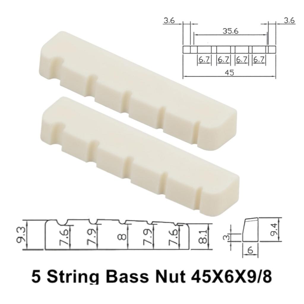 Miwayer 4/5/6 String Electric Bass Bone Bridge 2 pcs Nut Flat Bottom Pre-Slotted Made of Real Bone Multiple Saddle