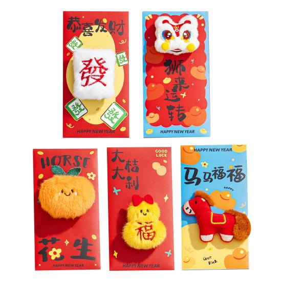 2026 Fluffy Plush Red Envelope for Chinese New Year Horse Pattern Zodiac Money Pockets Cartoon