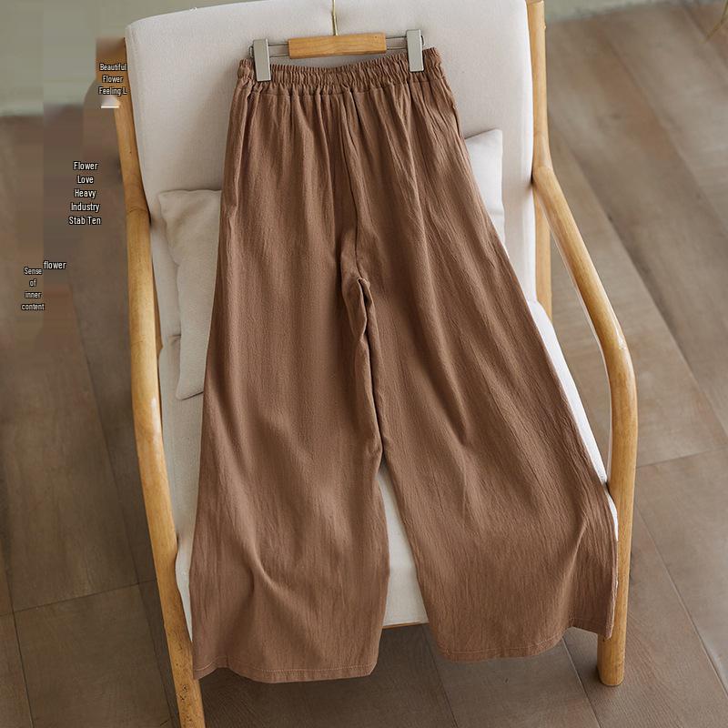 Southeast Asia Plus Size Casual Retro Cotton Linen High Waist Wide Leg Pants