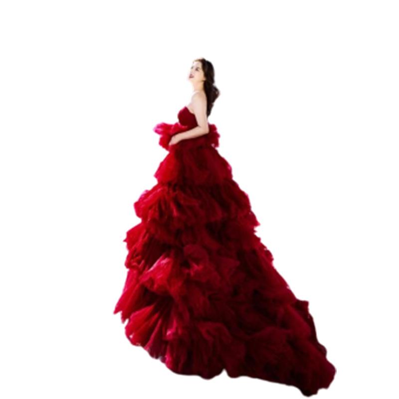 Red 2025 New Street Couple Clothing Question Fluffy Wedding Dress