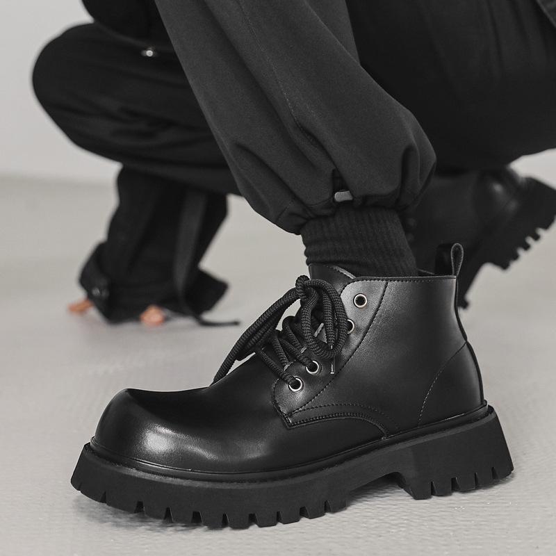 

Мужские ботинки мартин высокие берцы британский стиль черные рабочие ботинки локомотив увеличивающие рост средней высоты короткие ботинки 32054-J 38 чёрный