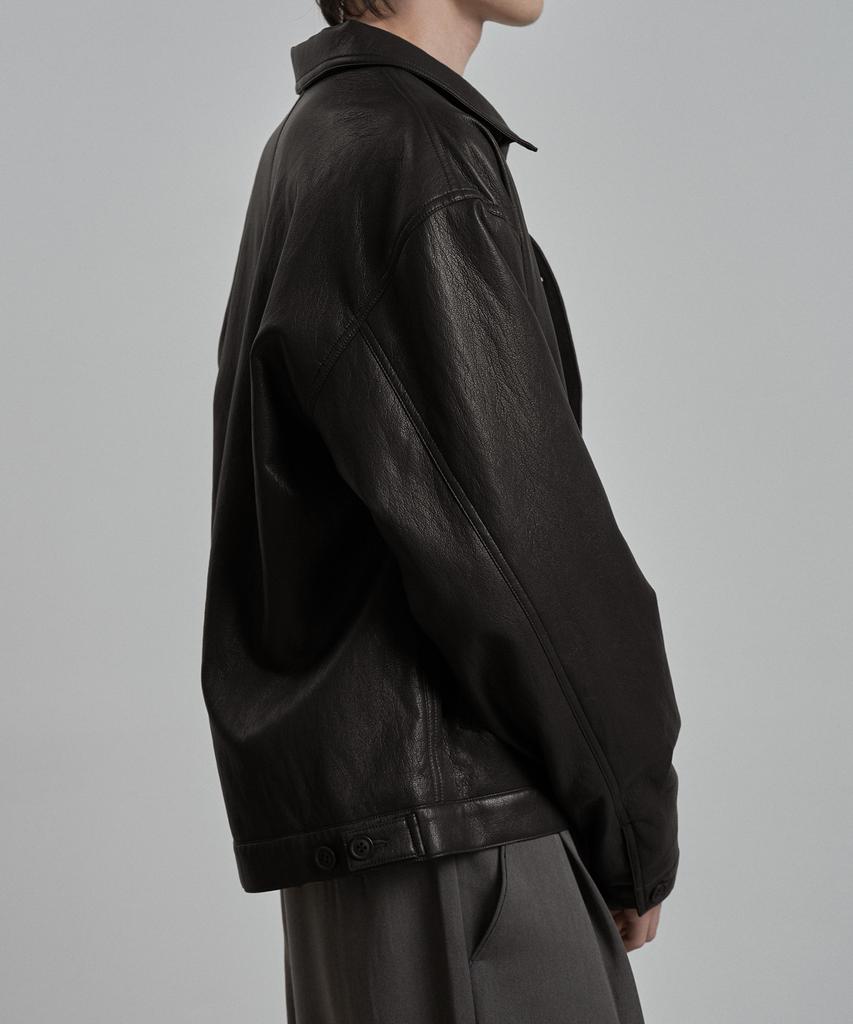 WORK ON BODY OFF Epure Regular Fit Button Leather Jacket [Black]