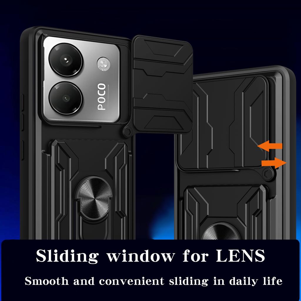 For Xiaomi Poco M7 Pro 5G Case PC+TPU Kickstand Phone Back Cover with Camera Slider