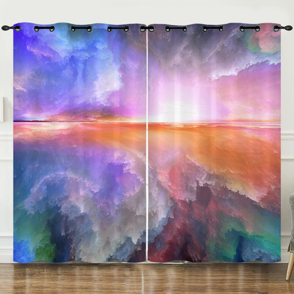 Curtain 3D Digital Printing Blackout Curtain Colored Cloud Curtain Bedroom Without Punching