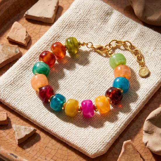 Boho Beaded Bracelets Colorful Acrylic Beads Bracelets Adjustable Length Lightweight Bracelets Lightweight Jewelry for Women Girls Daily Wear