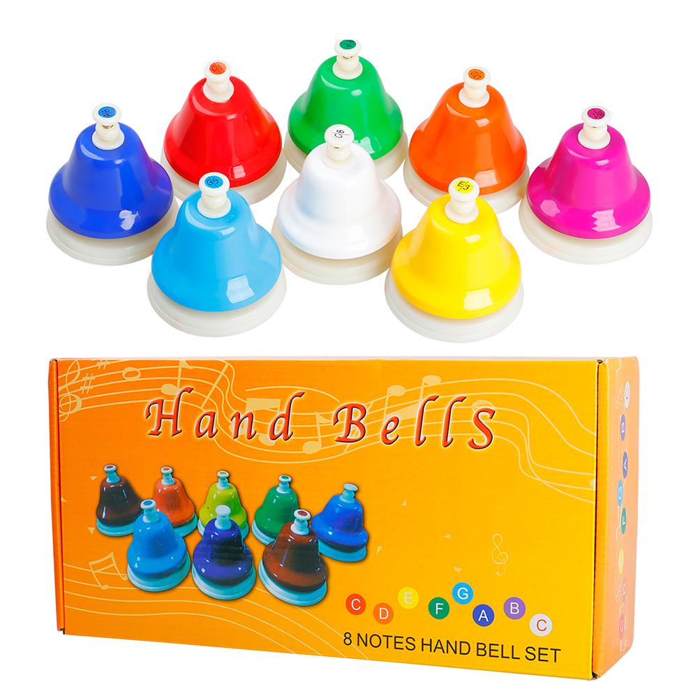 8 Note Diatonic Metal Bell Colorful Handbell Hand Percussion Bells Kit Musical Accessories for Kids Children for Learning