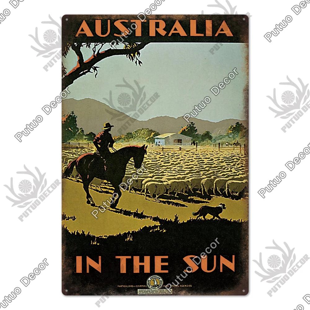 Putuo Decor Australia Metal Sign Plaque Metal Vintage Poster Tin Sign Decoration for Bar Club House Living Room Wall Home Decor