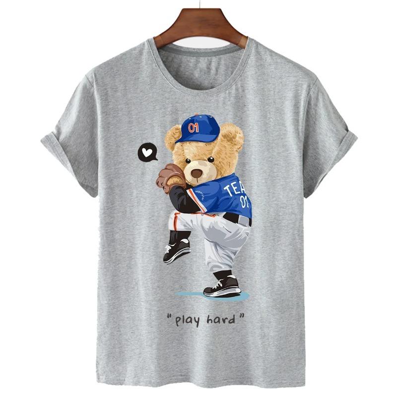 Funny Bear Print Tshirt Women Fashion Cartoon Harajuku Casual T-shirt Female Summer Short Sleeved Top Tees Unisex T Shirt