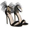 Fashion Sexy Black Lace Butterfly-knot Decoration Women Sandals One Word Peep Toe Buckle Strap Cover Heel Thin High Heeled Banquet Shoes