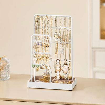 Multifunktionaler Schmuckständer Metallrahmen Schmuckhalter mit Samt-Tablett Schmuck-Organizer Präsentationsständer für Halsketten Ohrringe Armbänder Ringe