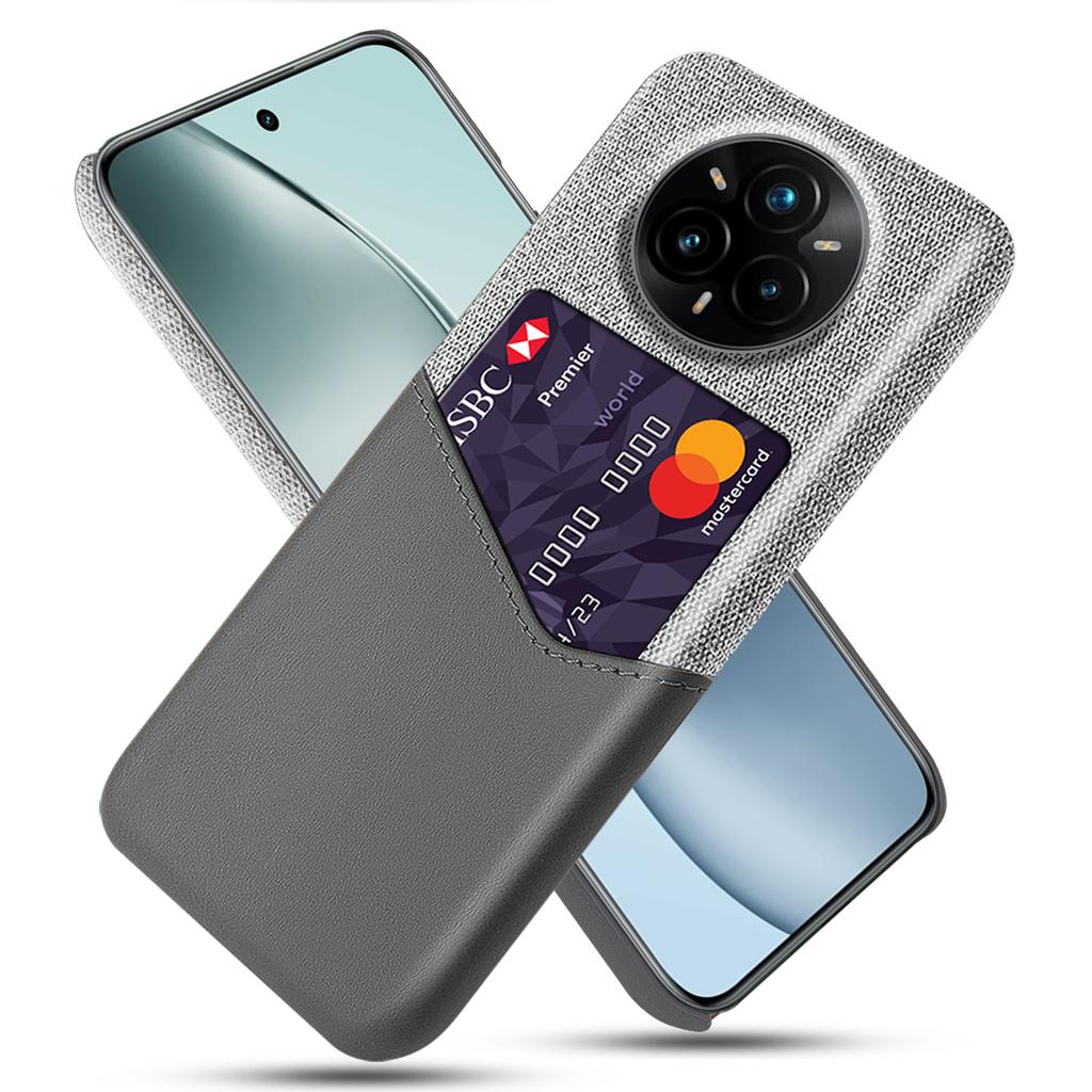 For Realme 14 Pro+ 5G Case PU Leather Cloth Texture Hard PC Phone Cover with Card Holder