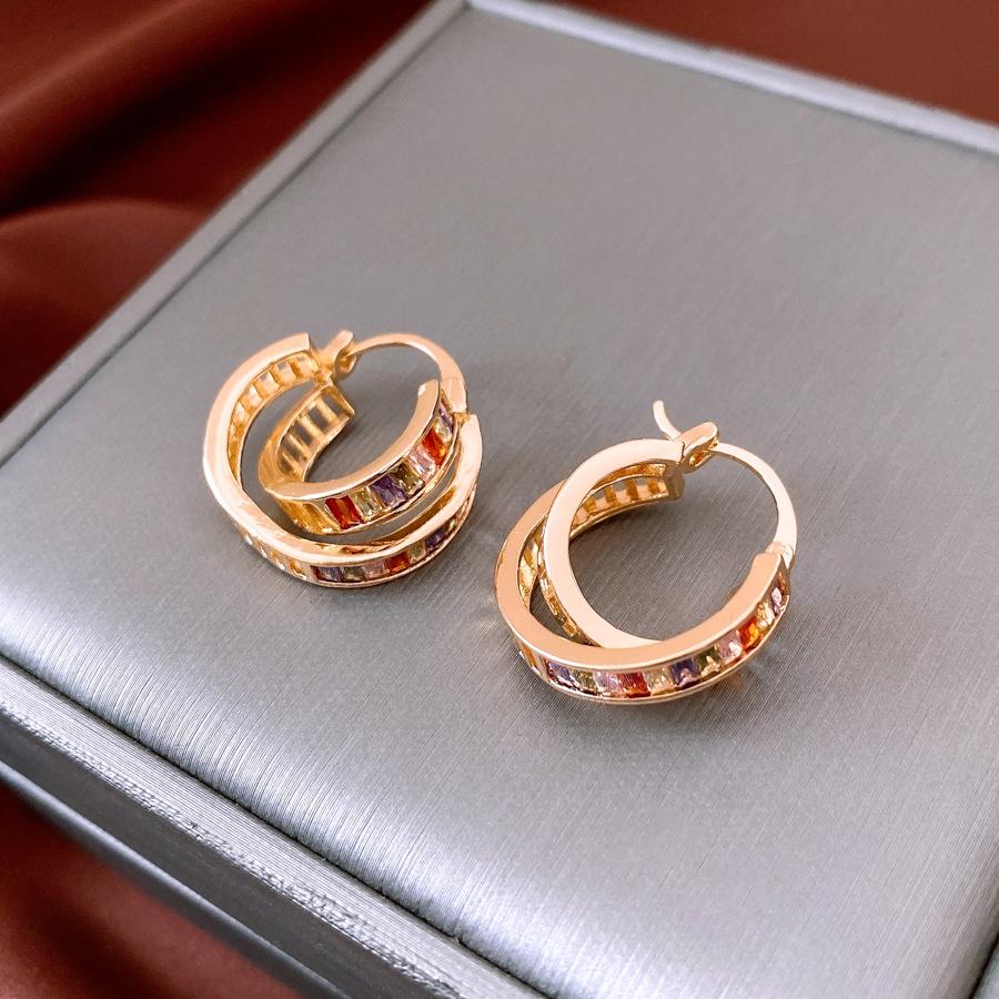 

Retro Hong Kong Style Niche Design Multi-layer Color Zircon Earrings Temperament High-end Earrings