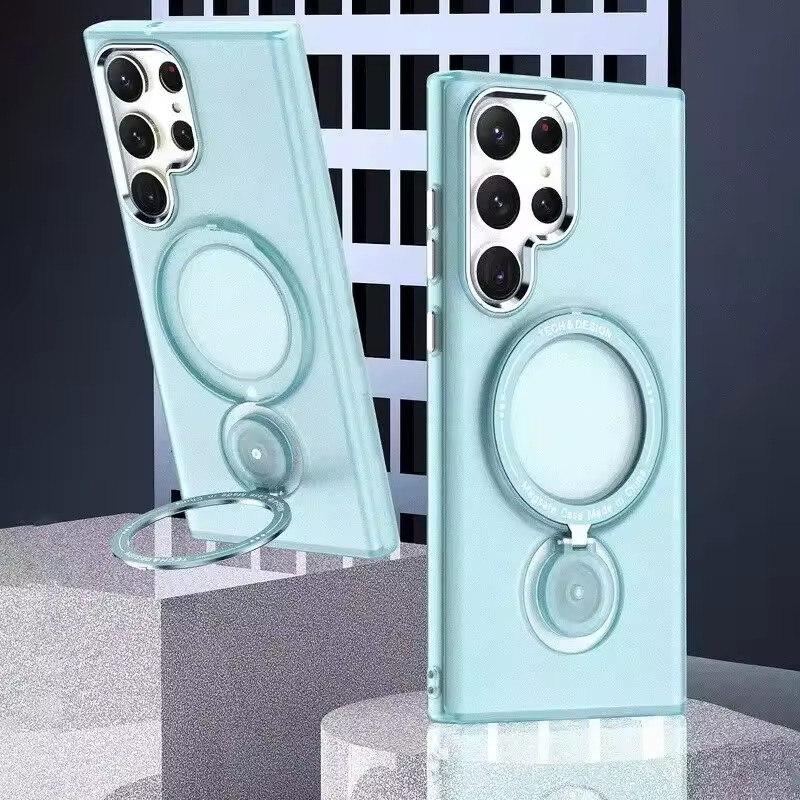 

Магнитный держатель для телефона Samsung S24 S23 S25 Ultra Plus 5G MagSafe Wireless Charge противоударный кронштейн подставка чехол Samsung S25 Ultra синий