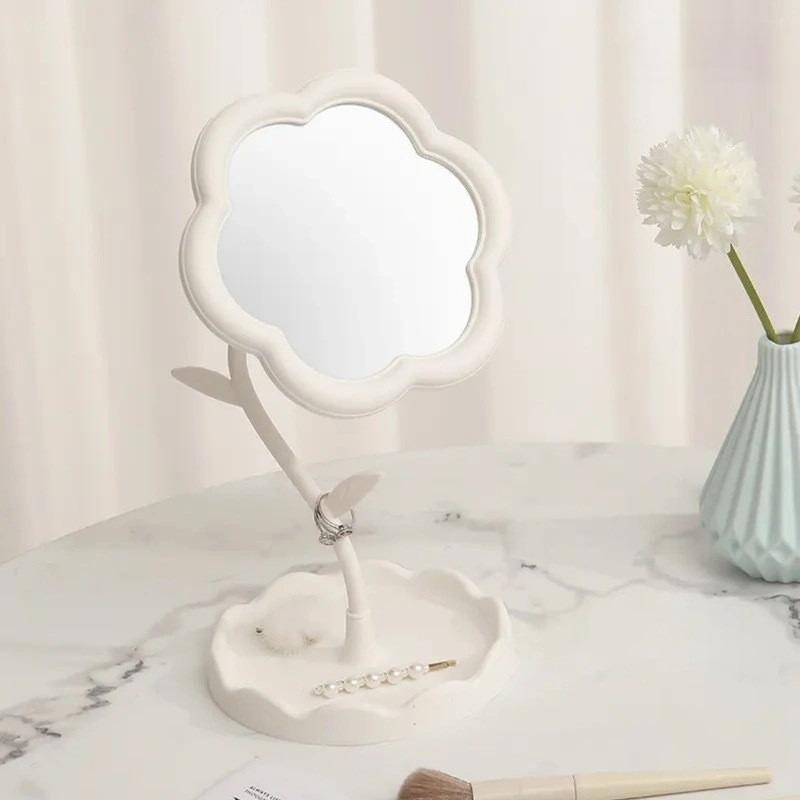

1pc Charming Sunflower Makeup Mirror with Storage Tray - 360° Swivelling,Adjustable Vanity Mirror Perfect for Bedroom Decoration белый